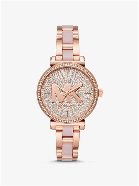 michael kors sofie pavé rose gold-tone and acetate watch|Amazon.com: Michael Kors Women's Sofie Chronograph Rose .